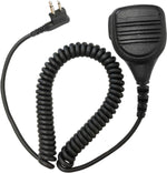 Black coiled microphone cable with a speaker grill on a white background
