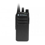 Black Motorola two-way radio on a white background