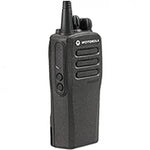 Black Motorola walkie-talkie on a white background