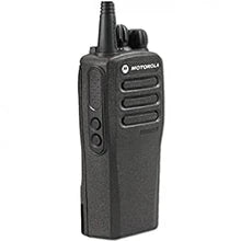 Black Motorola walkie-talkie on a white background