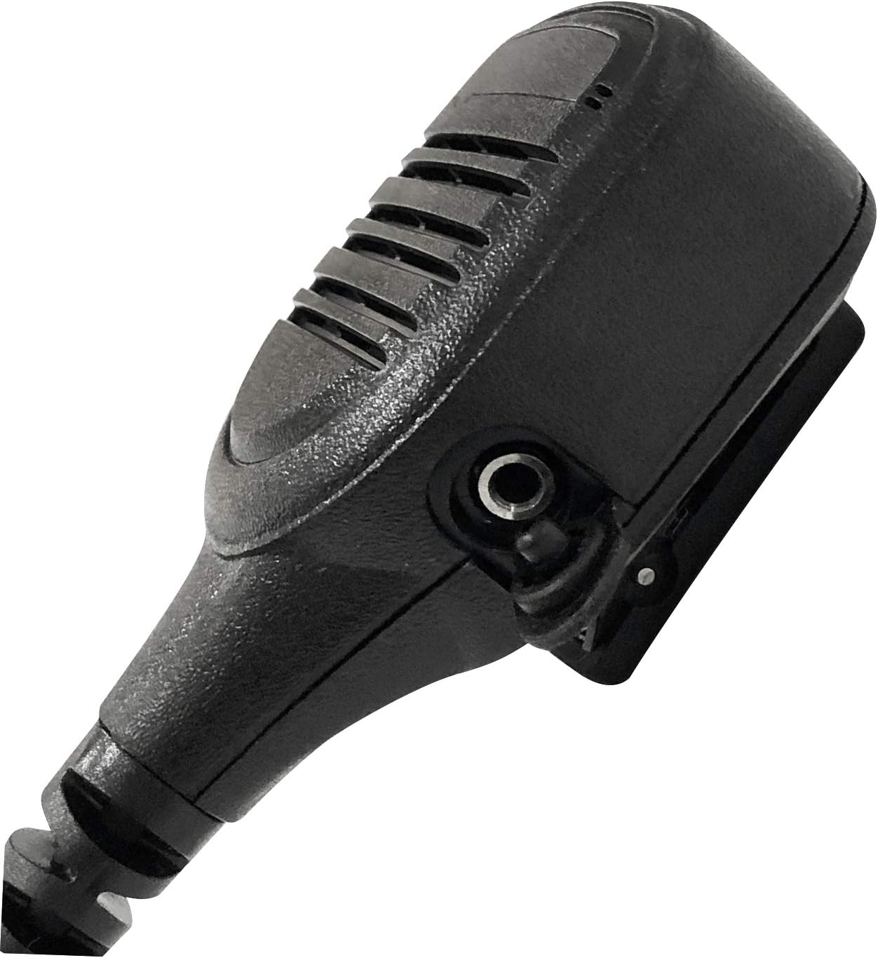 Black microphone with a white background