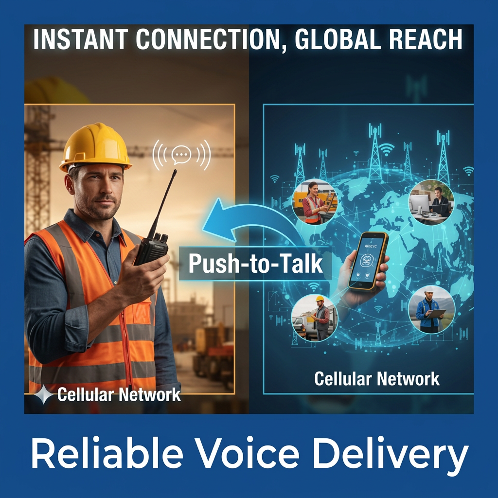 Blue-bordered image with Reliable Voice Delivery caption