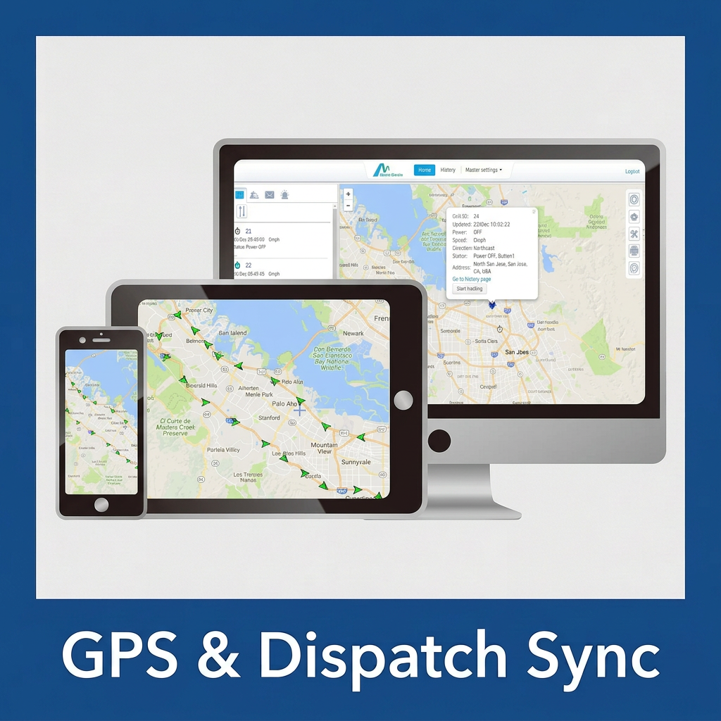 GPS tracking image inside the blue GPS & Dispatch Sync frame