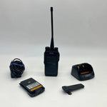 Black walkie-talkie with accessories on a white background