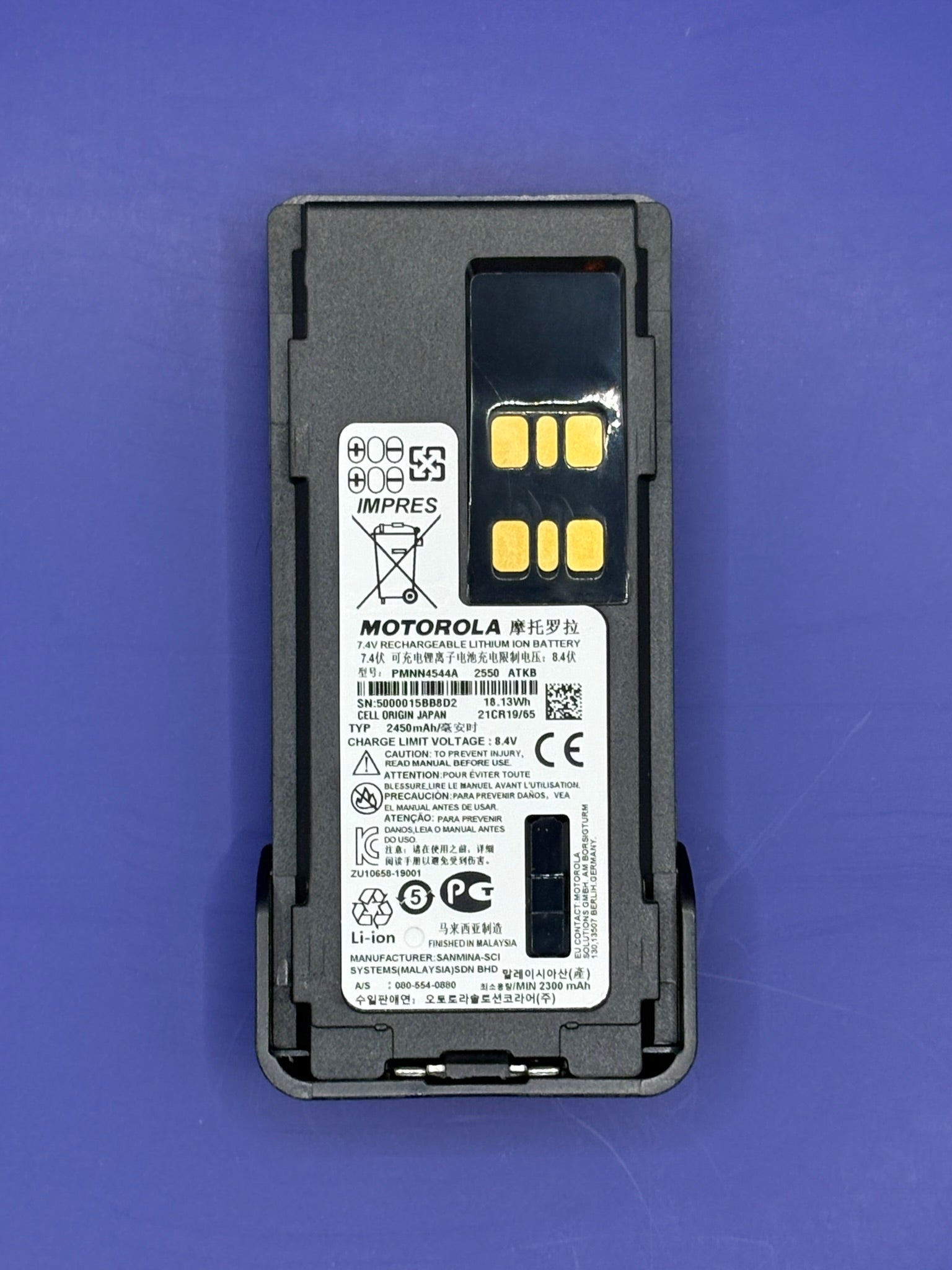 Motorola battery on a blue background
