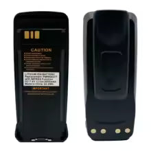 Black battery pack with label on a black background