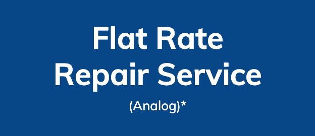 Text 'Flat Rate Repair Service (Analog)*' on a blue background