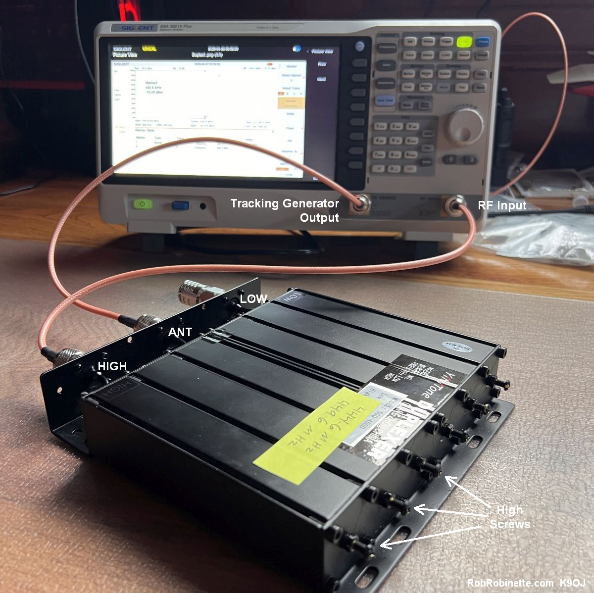 Electronic device with labeled components on a desk