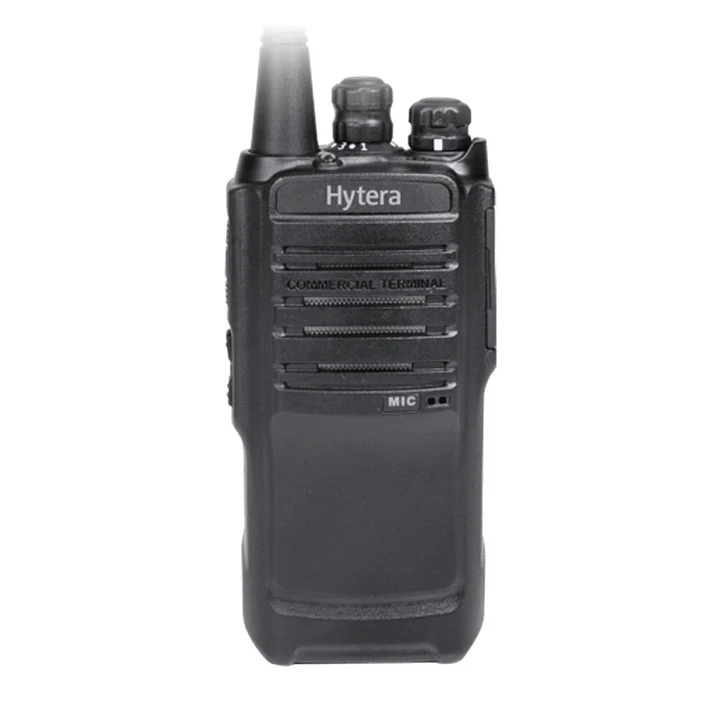 Black walkie talkie with Hytera branding on a white background