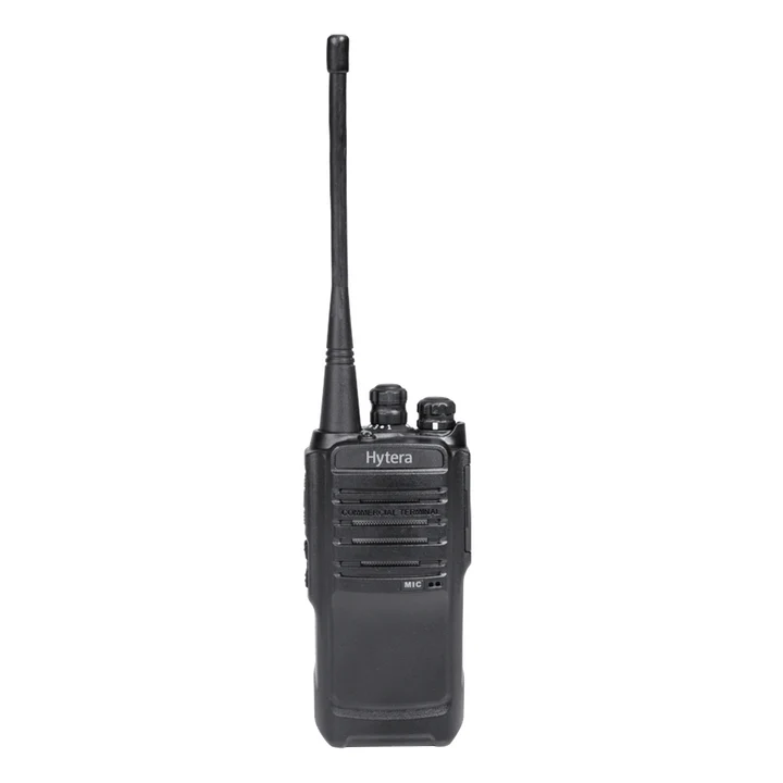 Black walkie-talkie with Hytera branding on a white background