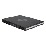 Black electronic device with a logo on a white background